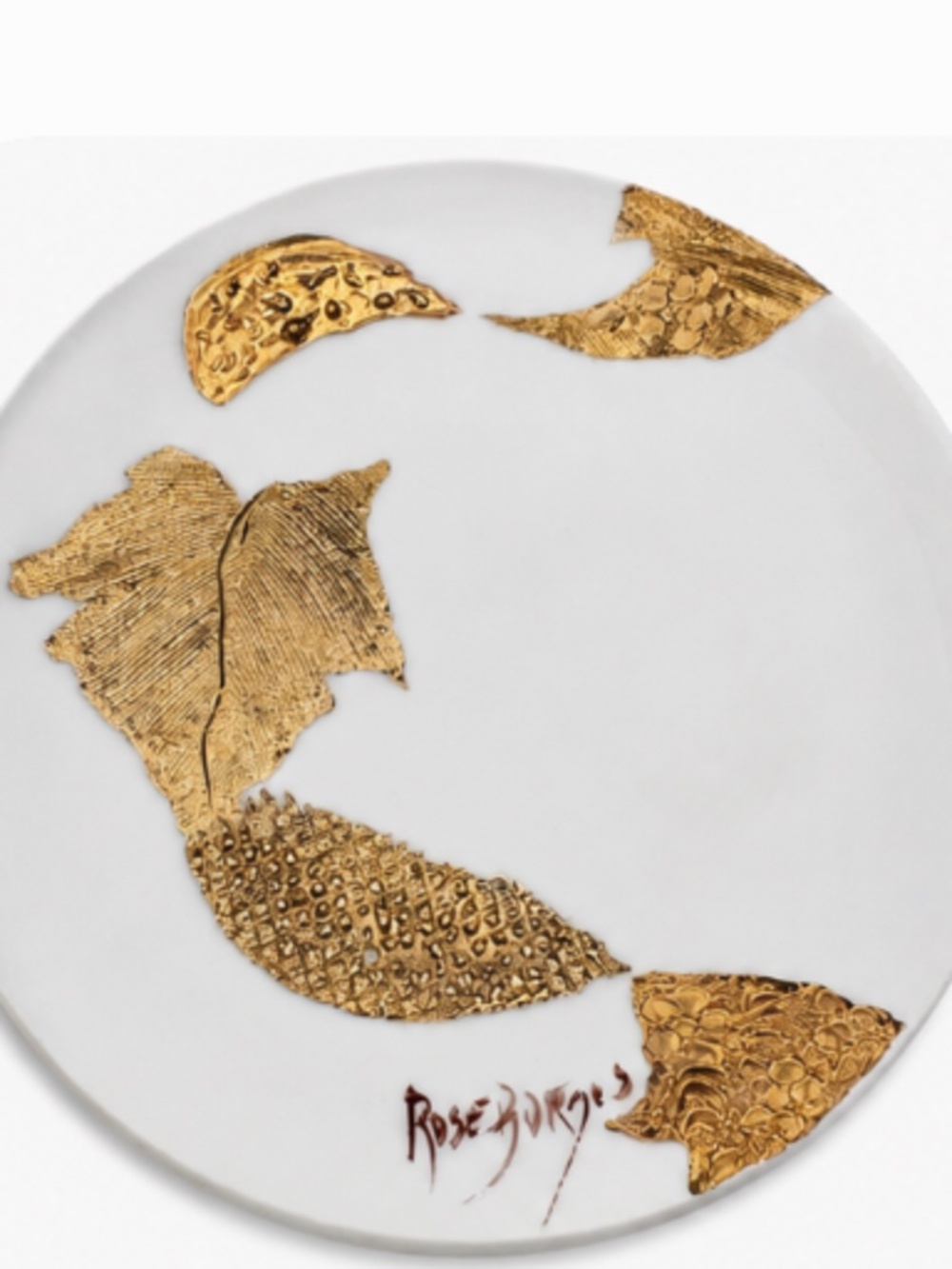 Vintage 2012 Signed Porcelain Art Plate - 7” White & Gold Leaf Botanical Dish